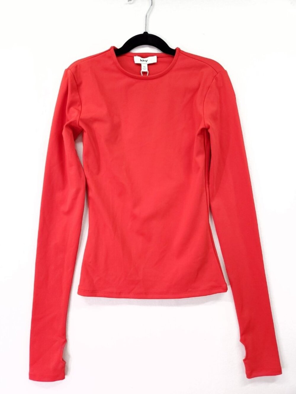 Khy Long Sleeve Thumb Hole Crew Neck Compression Tee Red Size XS Red